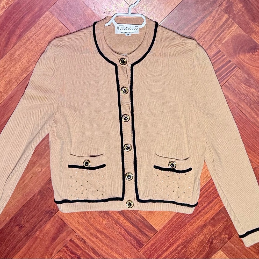 St. John Sportswear Women's Tan Cardigan Sweater M